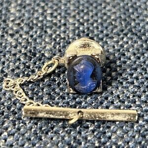 Vintage Swank Tie Tack Blue Glass Gladiator Profile silver tone